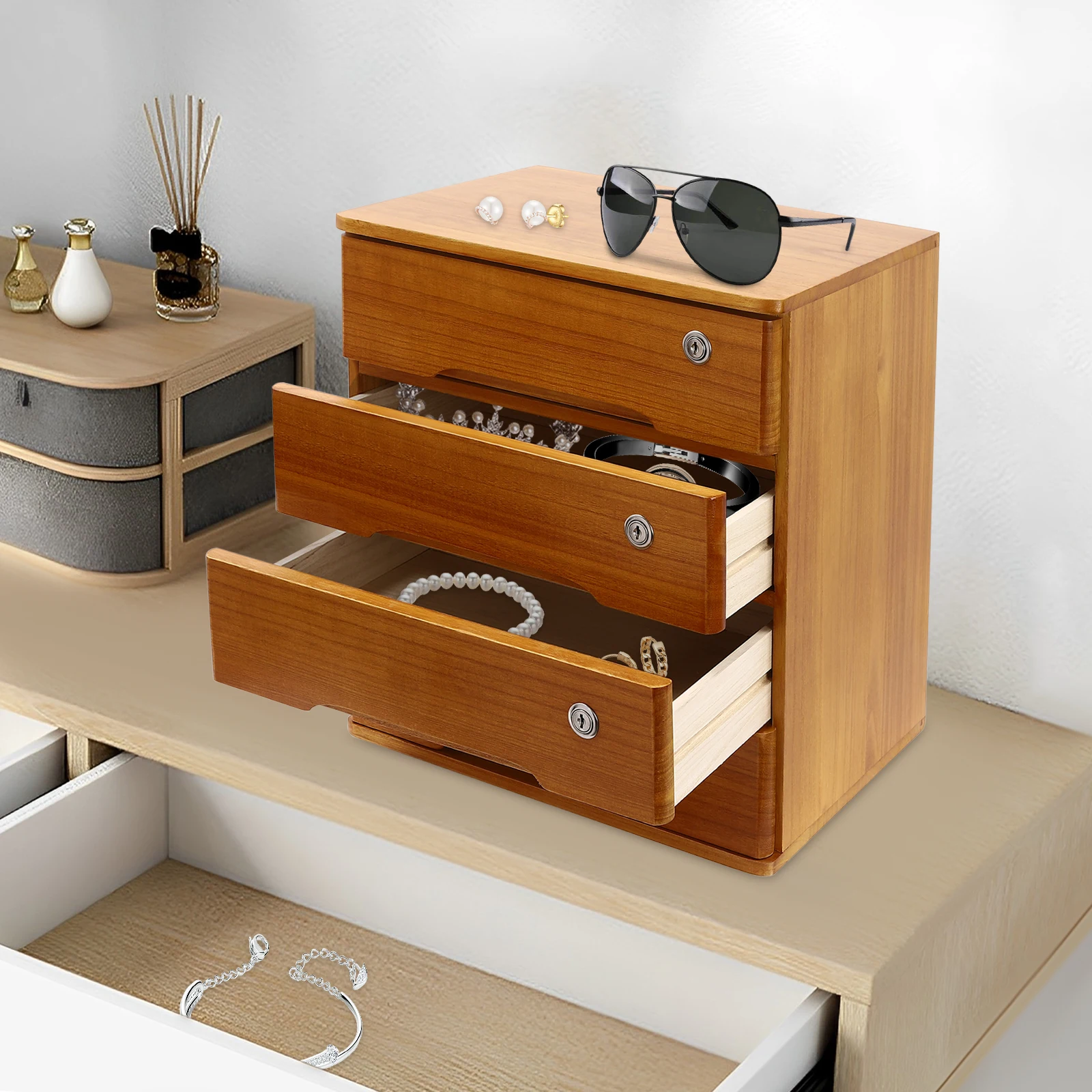 4-Drawer File Organizer Cabinet, Desktop Storage Box, Wooden Desktop Storage Box, Lockable Storage Organizer, Natural Paulownia Wood, Sturdy & Corrosion Resistant, Desktop Supplies Holder with Top Compartment, Privacy Lock for Office Home Study
4-Drawer File Organizer Cabinet, Desktop Storage Box, Wooden Desktop Storage Box, Lockable Storage Organizer, Natural Paulownia Wood, Sturdy & Corrosion Resistant, Desktop Supplies Holder with Top Compartment, Privacy Lock for Office Home Study