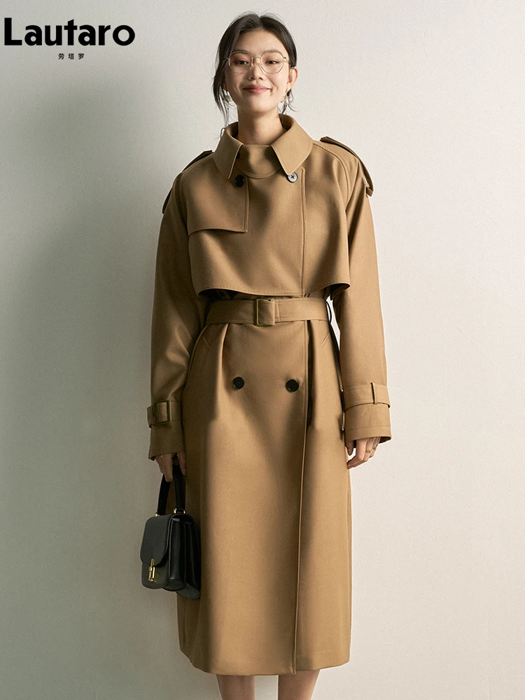 Lautaro Spring Autumn Khaki Long Trench Coat for Women Double Breasted Elegant Luxury Chic British Style Fashion Overcoat 2026
Lautaro Spring Autumn Khaki Long Trench Coat for Women Double Breasted Elegant Luxury Chic British Style Fashion Overcoat 2026