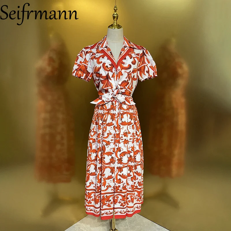 Seifrmann Casual printed women's collar short sleeved cotton top+long skirt set 2026 summer fashion two-piece set
Seifrmann Casual printed women's collar short sleeved cotton top+long skirt set 2026 summer fashion two-piece set