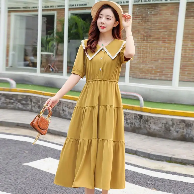 Women's Clothing New Fashion Waist-Cinching Slimming Elegant Doll Collar Midi Chiffon Dress Solid Color Comfort Summer Style
Women's Clothing New Fashion Waist-Cinching Slimming Elegant Doll Collar Midi Chiffon Dress Solid Color Comfort Summer Style