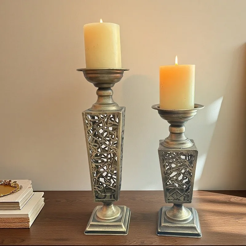 Retro hollow candle holder square base, old bronze wrought iron candle holder
Retro hollow candle holder square base, old bronze wrought iron candle holder