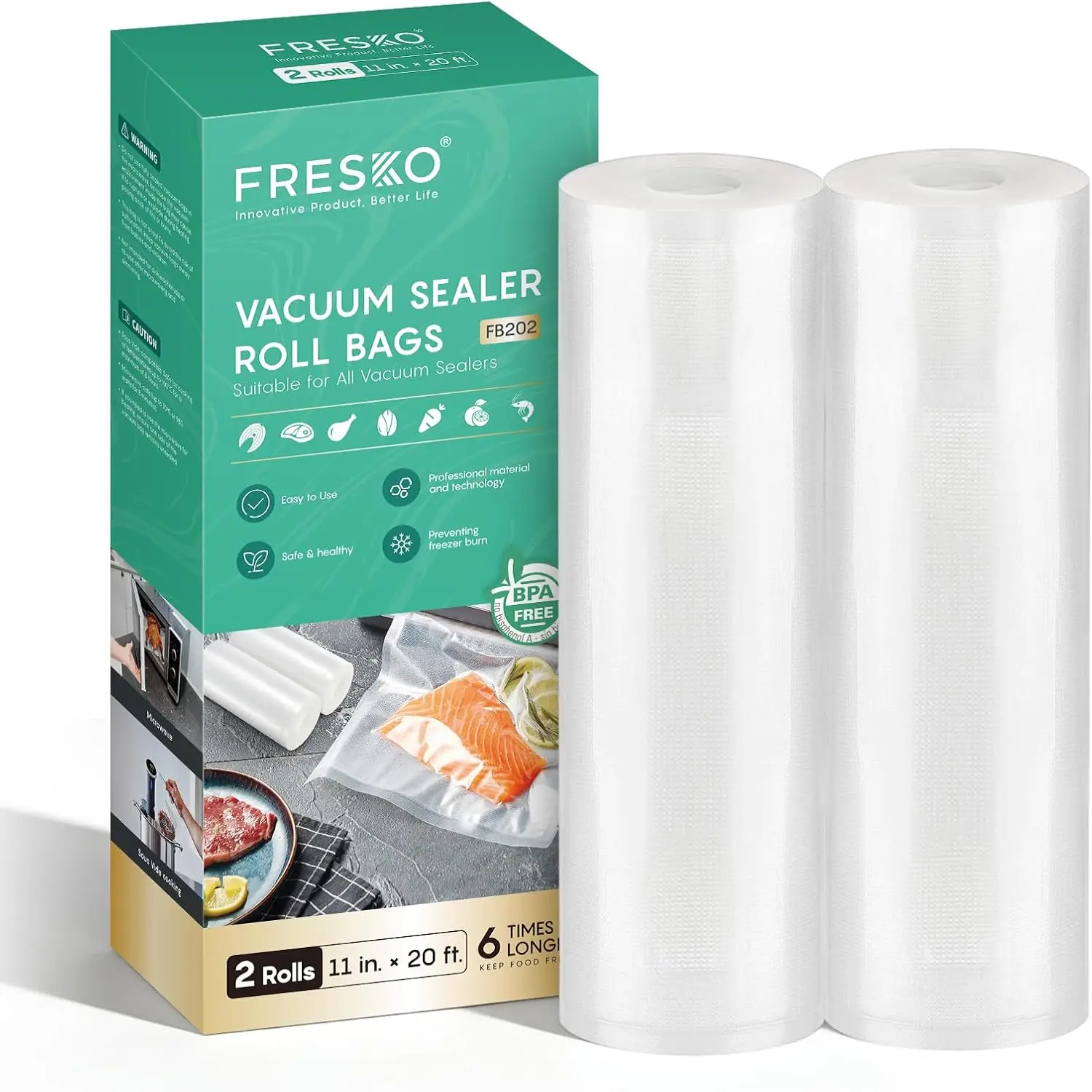 Vacuum Sealer Bags Rolls 2 Packs 11" x 20', Heavy Duty Freezer Bags for Food Storage and Sous Vide, BPA Free
Vacuum Sealer Bags Rolls 2 Packs 11" x 20', Heavy Duty Freezer Bags for Food Storage and Sous Vide, BPA Free
