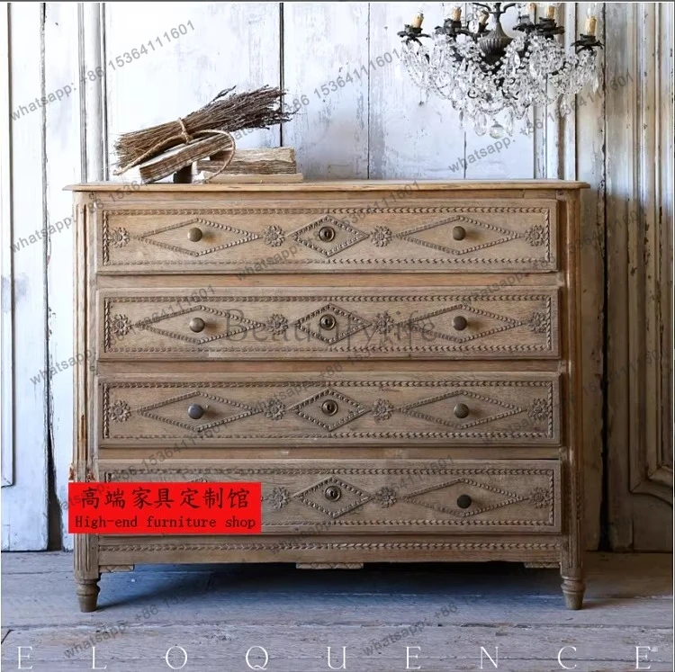 Retro old solid wood three four five chest cabinet European French antique old carved American side cabinet
Retro old solid wood three four five chest cabinet European French antique old carved American side cabinet