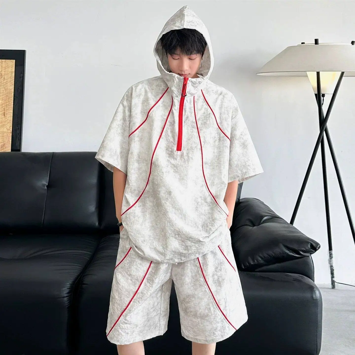 Loose Men's Half Zip Color Block Stripe Hoodie Short Sleeve T-Shirt Shorts Set Summer Fashion Casual Polyester Fiber
Loose Men's Half Zip Color Block Stripe Hoodie Short Sleeve T-Shirt Shorts Set Summer Fashion Casual Polyester Fiber