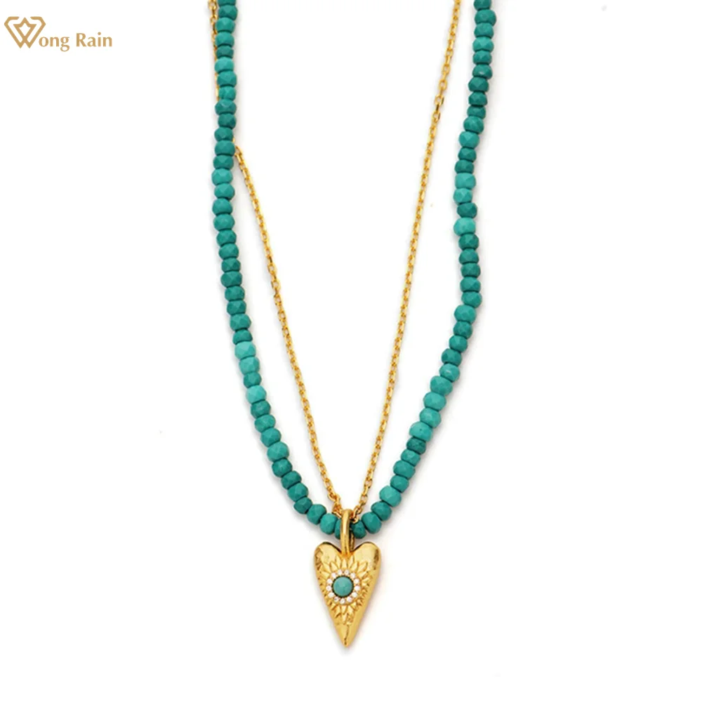 Wong Rain винтажное однотонное ожерелье из стерлингового серебра 925 пробы с натуральным бирюзовым драгоценным камнем, ювелирные изделия для женщин, подарки на годовщину 
Wong Rain винтажное однотонное ожерелье из стерлингового серебра 925 пробы с натуральным бирюзовым драгоценным камнем, ювелирные изделия для женщин, подарки на годовщину