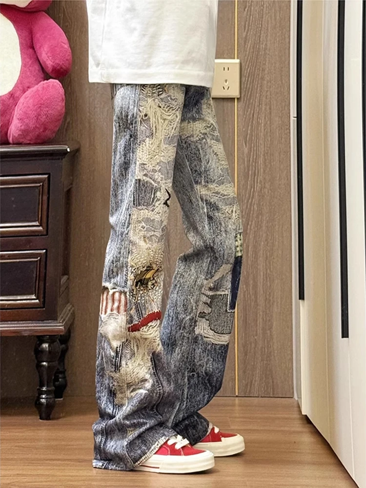 Ripped Label Micro Flared Men's Jeans American Retro Print Straight Leg Knife Jeans Youth Trendy Wear Resistant Loose Fit
Ripped Label Micro Flared Men's Jeans American Retro Print Straight Leg Knife Jeans Youth Trendy Wear Resistant Loose Fit