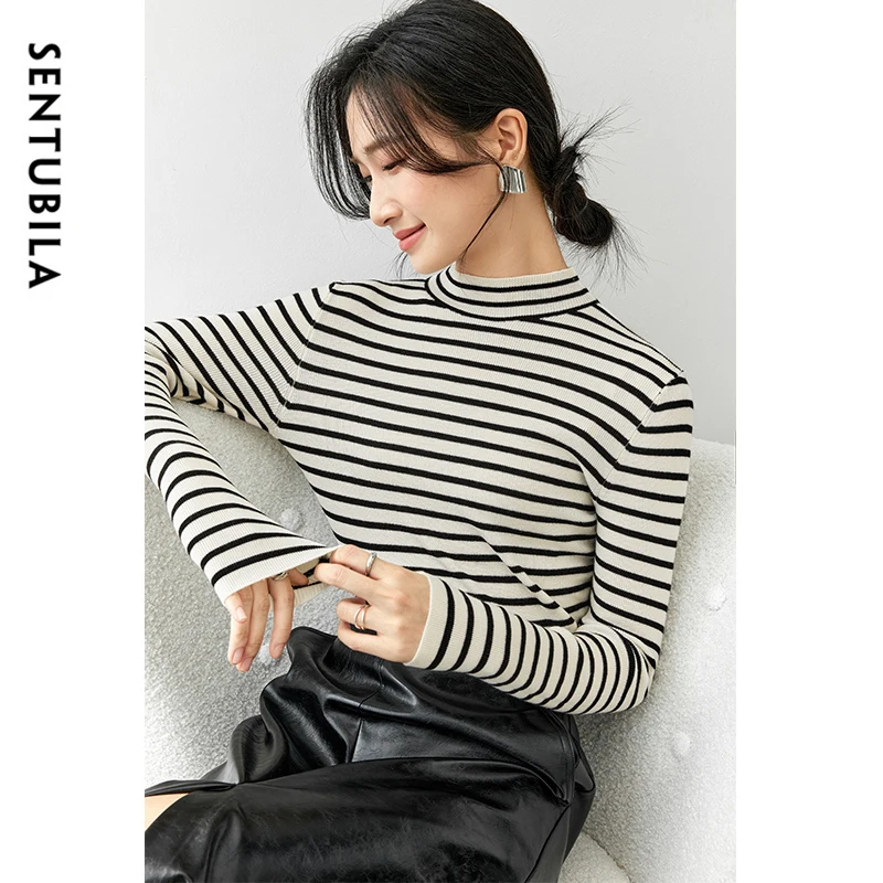 SENTUBILA Spliced Striped Wool Pullover for Women 2024 Autumn Fashion Slim Knit Stand Neck Long Sleeve Female Clothing W43H56568
SENTUBILA Spliced Striped Wool Pullover for Women 2024 Autumn Fashion Slim Knit Stand Neck Long Sleeve Female Clothing W43H56568