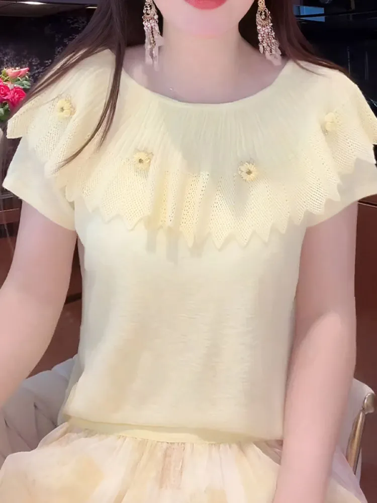 Fashionable Daisy Short Sleeve Knitted Top Women's Summer New Style Versatile Slimming Age-Defying Korean Style Commute Wind
Fashionable Daisy Short Sleeve Knitted Top Women's Summer New Style Versatile Slimming Age-Defying Korean Style Commute Wind