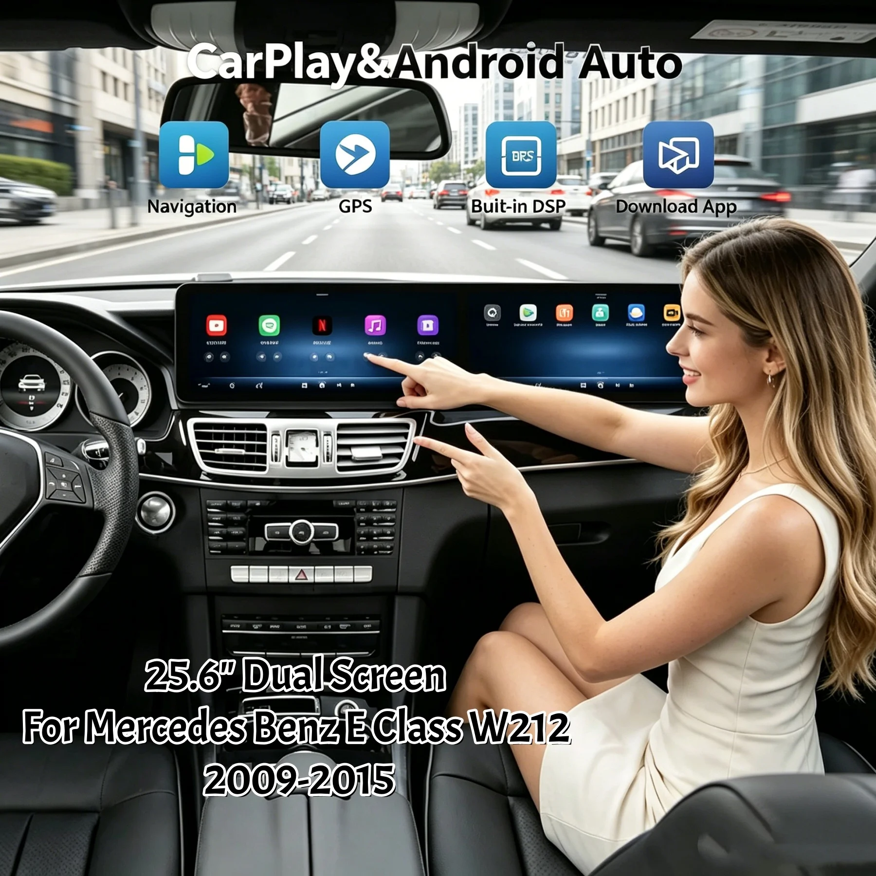 RHD LHD 25.6" Dual Screen Android For Mercedes Benz E W212 2009-2015 Qualcomm GPS Navigation Carplay Car Radio Touch Screen
RHD LHD 25.6" Dual Screen Android For Mercedes Benz E W212 2009-2015 Qualcomm GPS Navigation Carplay Car Radio Touch Screen