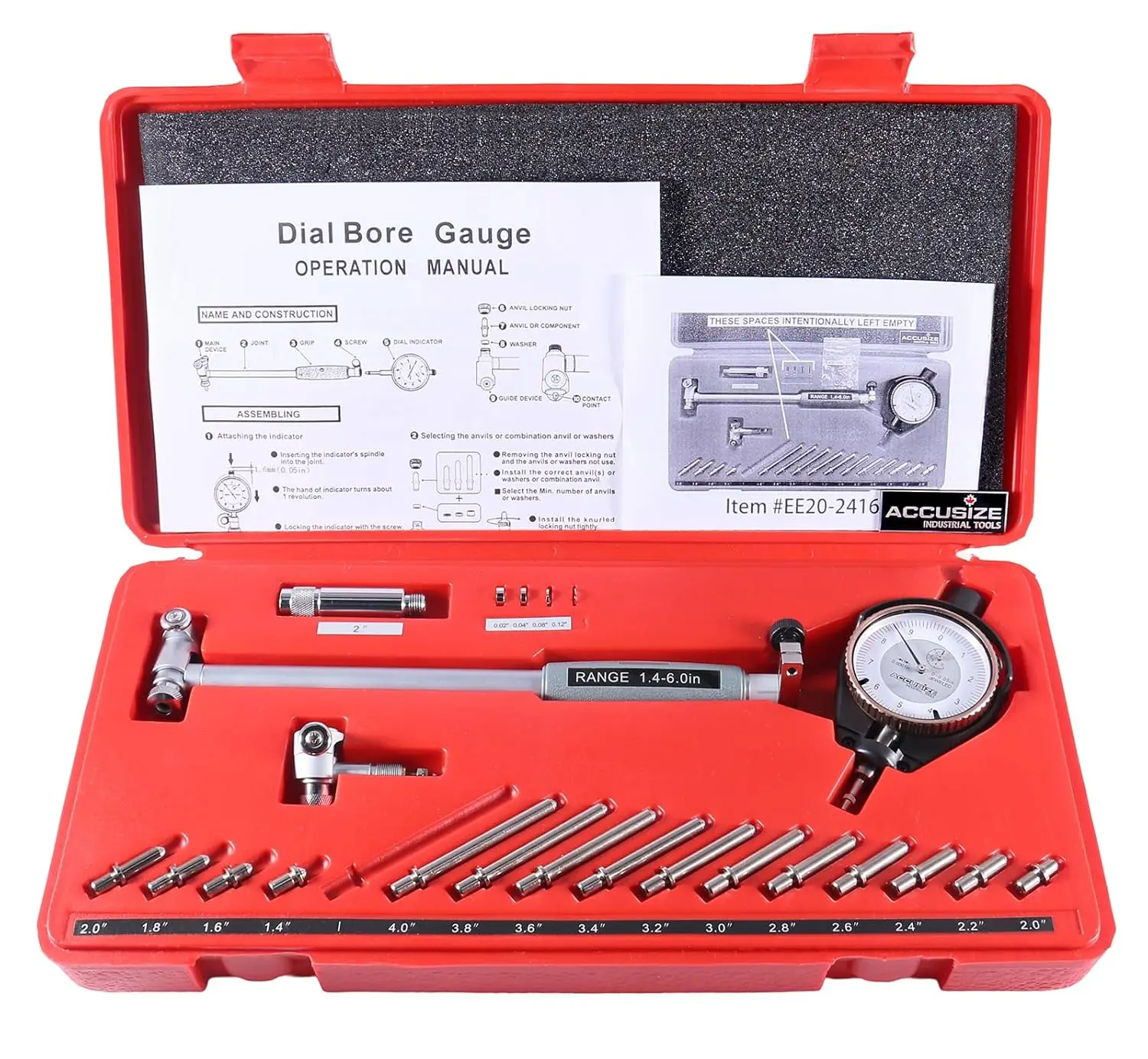 Dial Bore Gauge Set, 1.4-6" Range, 0.0001" Graduation, Carbide Tips
Dial Bore Gauge Set, 1.4-6" Range, 0.0001" Graduation, Carbide Tips