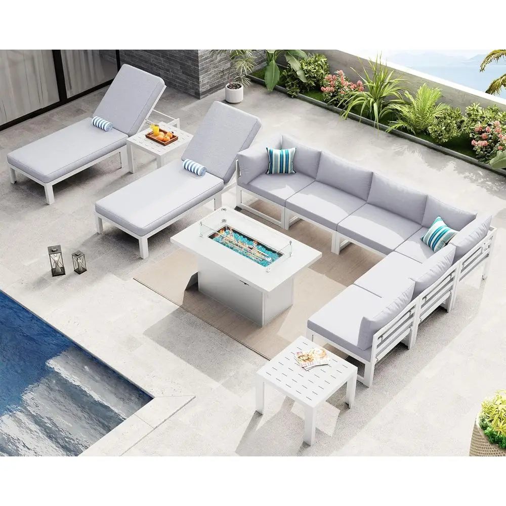Oversized 11-Piece Heavy Duty Outdoor Sectional Sofa Set with Chaise and Fire Pit Table, 29 Deep Seating, Light Gray
Oversized 11-Piece Heavy Duty Outdoor Sectional Sofa Set with Chaise and Fire Pit Table, 29 Deep Seating, Light Gray