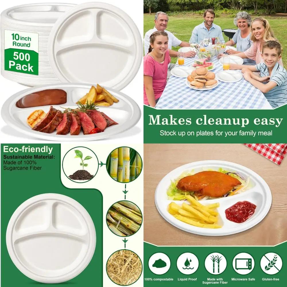 Eco-Friendly Biodegradable 10 Inch 3 Compartment Paper Plates, Heavy Duty Compostable 500 Pack for Parties and Catering
Eco-Friendly Biodegradable 10 Inch 3 Compartment Paper Plates, Heavy Duty Compostable 500 Pack for Parties and Catering