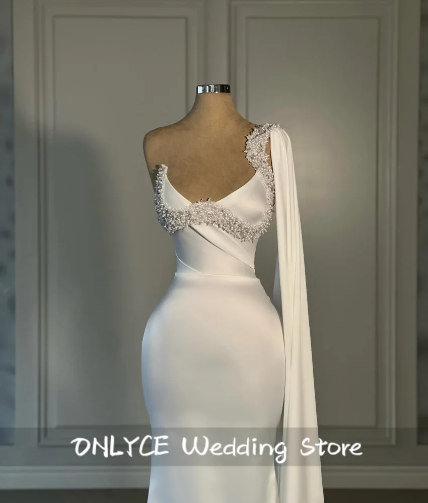 Elegant Satin Mermaid Wedding Dresses One-Shoulder Luxury Bead Pearls Bridal Gowns Robe De Mariee Vestidos
Elegant Satin Mermaid Wedding Dresses One-Shoulder Luxury Bead Pearls Bridal Gowns Robe De Mariee Vestidos