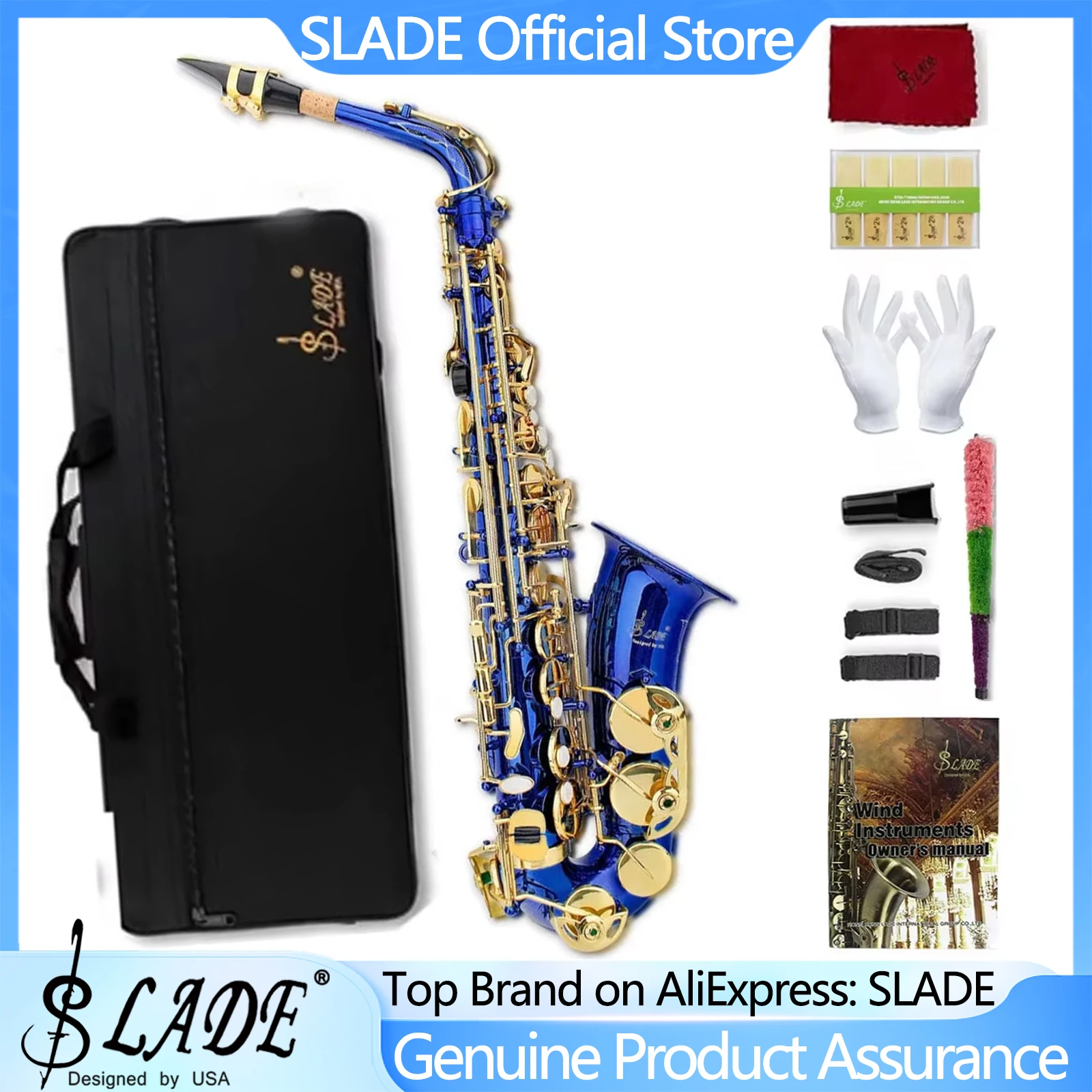 SLADE Blue Alto Saxophone E Flat Saxophone Complete Set for Beginners Students with Box Cleaning Cloth Gloves Neck Strap Parts
SLADE Blue Alto Saxophone E Flat Saxophone Complete Set for Beginners Students with Box Cleaning Cloth Gloves Neck Strap Parts
