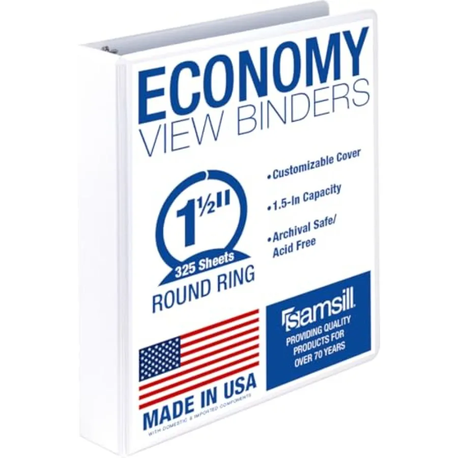 1.5 Inch 3 Ring Binder, Economy Round Ring, Clear View Cover, 325 Sheet Capacity - for School, Home, Office
1.5 Inch 3 Ring Binder, Economy Round Ring, Clear View Cover, 325 Sheet Capacity - for School, Home, Office