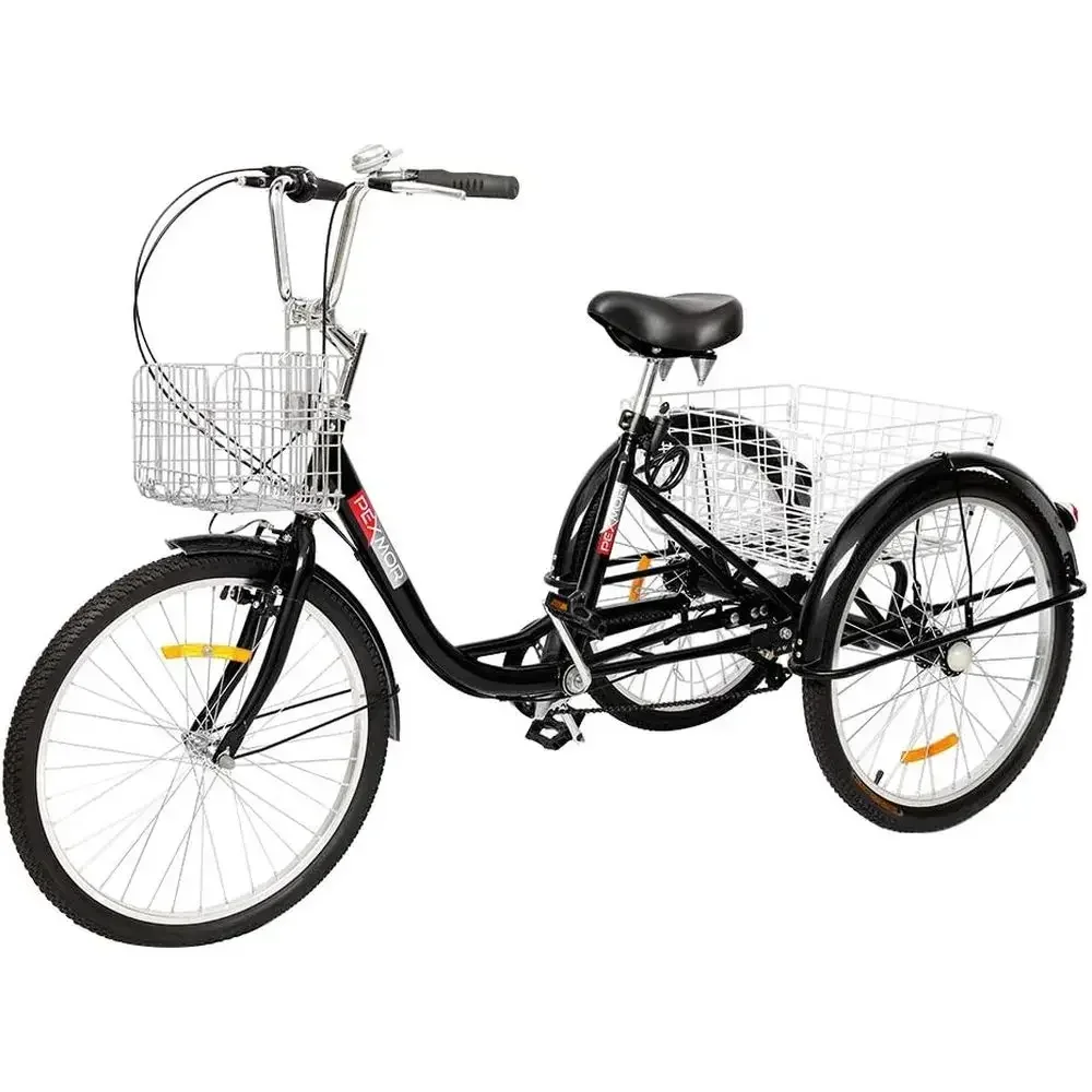 7-Speed 24/26 Inch Adult Trike with Front and Rear Baskets for Shopping, Recreation, and Picnics
7-Speed 24/26 Inch Adult Trike with Front and Rear Baskets for Shopping, Recreation, and Picnics