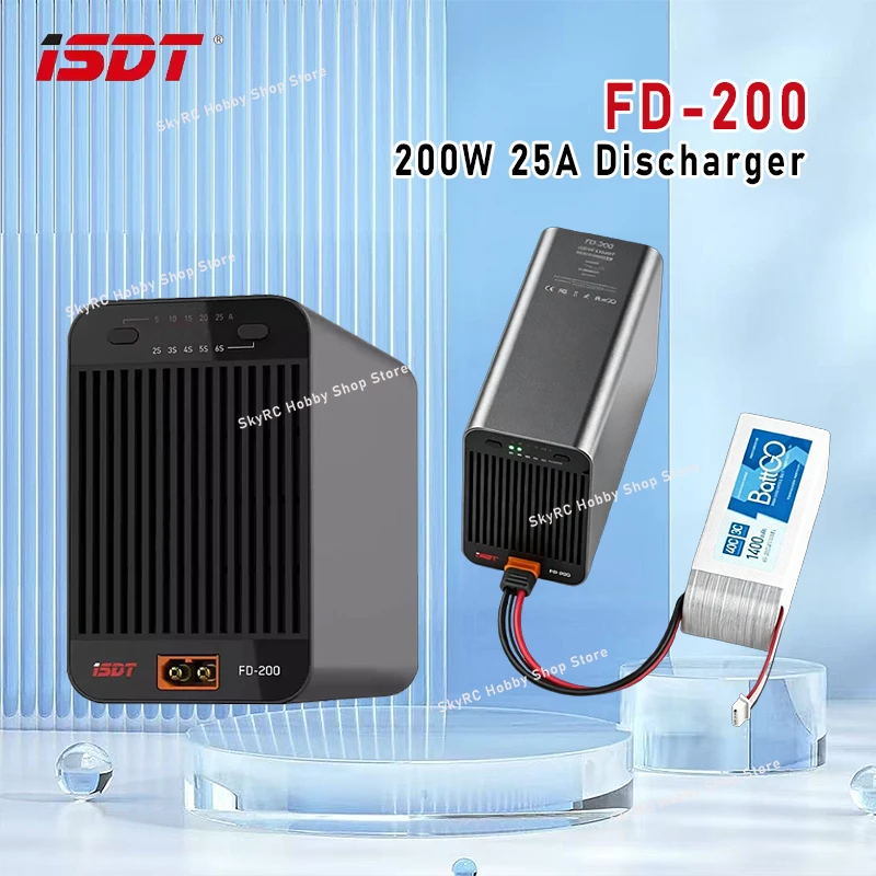 ISDT FD-200 Smart Discharger, 200W 25A, Wireless APP Control, 7-35V Input, 2S-8S Lipo Battery Discharger for RC FPV Models
ISDT FD-200 Smart Discharger, 200W 25A, Wireless APP Control, 7-35V Input, 2S-8S Lipo Battery Discharger for RC FPV Models
