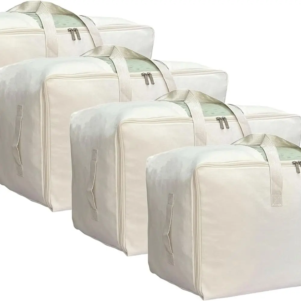 Zippered Clear View Cotton Linen Bags for 80L Pillow, Quilt, and Blanket Storage, 4-Pack Beige
Zippered Clear View Cotton Linen Bags for 80L Pillow, Quilt, and Blanket Storage, 4-Pack Beige