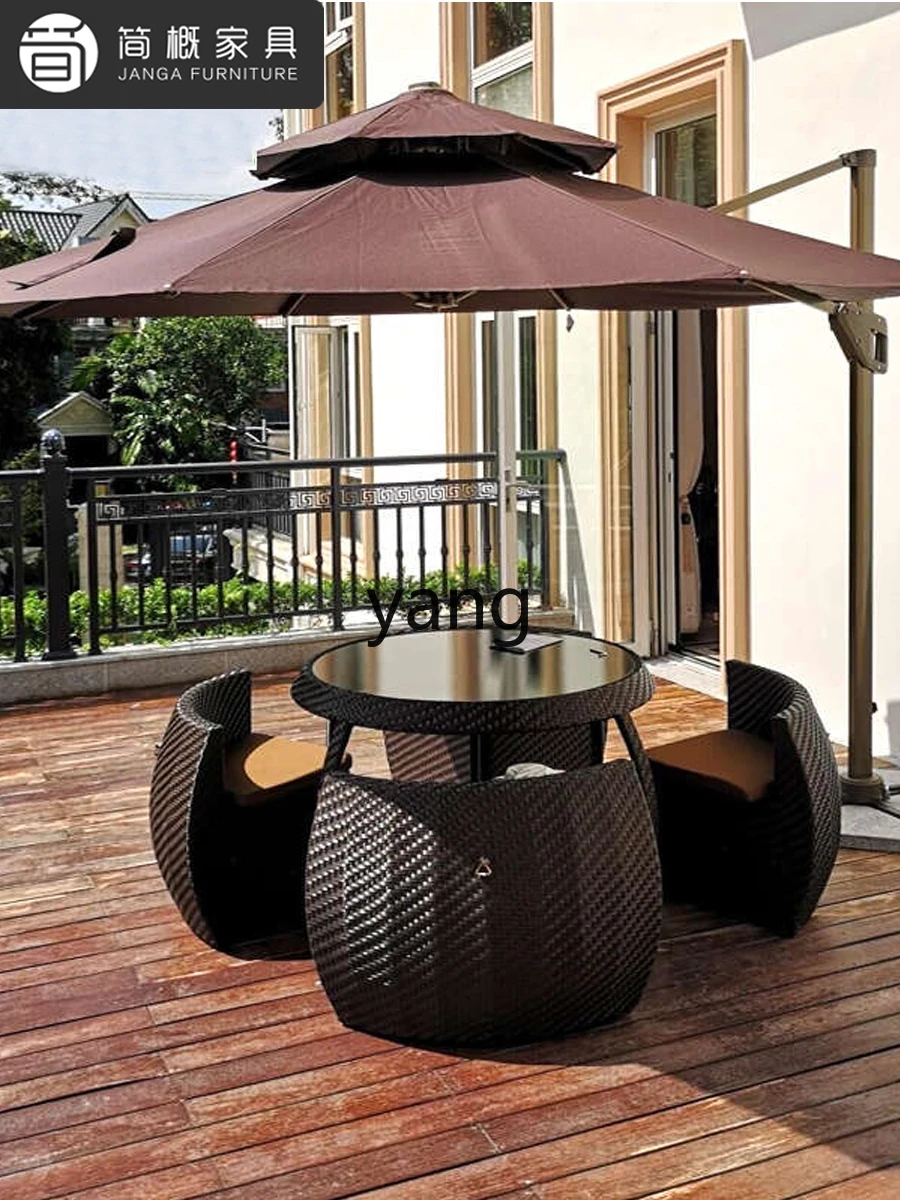 LMM Outdoor Rattan Table and Chair Set for Courtyard Villa, Round Foldable Outdoor Garden Rattan Chair with Umbrella
LMM Outdoor Rattan Table and Chair Set for Courtyard Villa, Round Foldable Outdoor Garden Rattan Chair with Umbrella