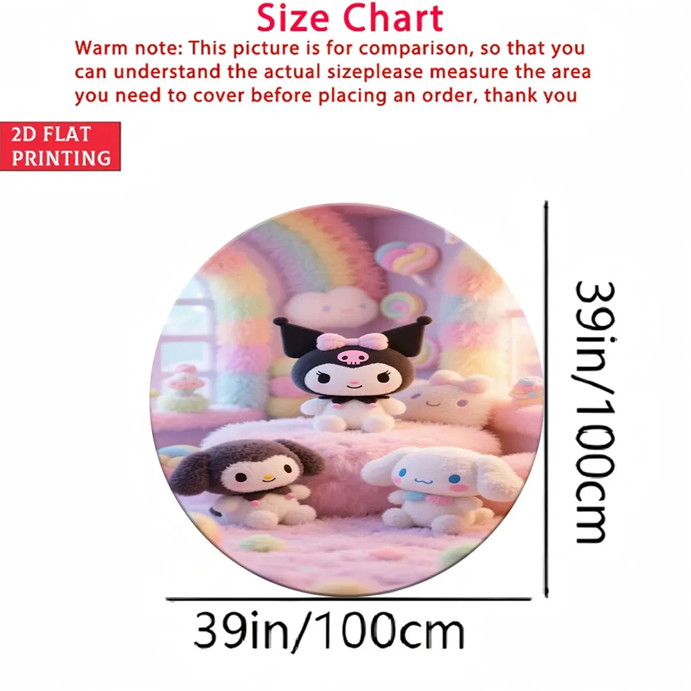 Мягкий круглый коврик для детской комнаты, с принтом плюшевых кукол Sanrio Kuromi, Cinnamoroll, My Melody, 2D, плоский, 100 см, нескользящий круглый ковер
Мягкий круглый коврик для детской комнаты, с принтом плюшевых кукол Sanrio Kuromi, Cinnamoroll, My Melody, 2D, плоский, 100 см, нескользящий круглый ковер
