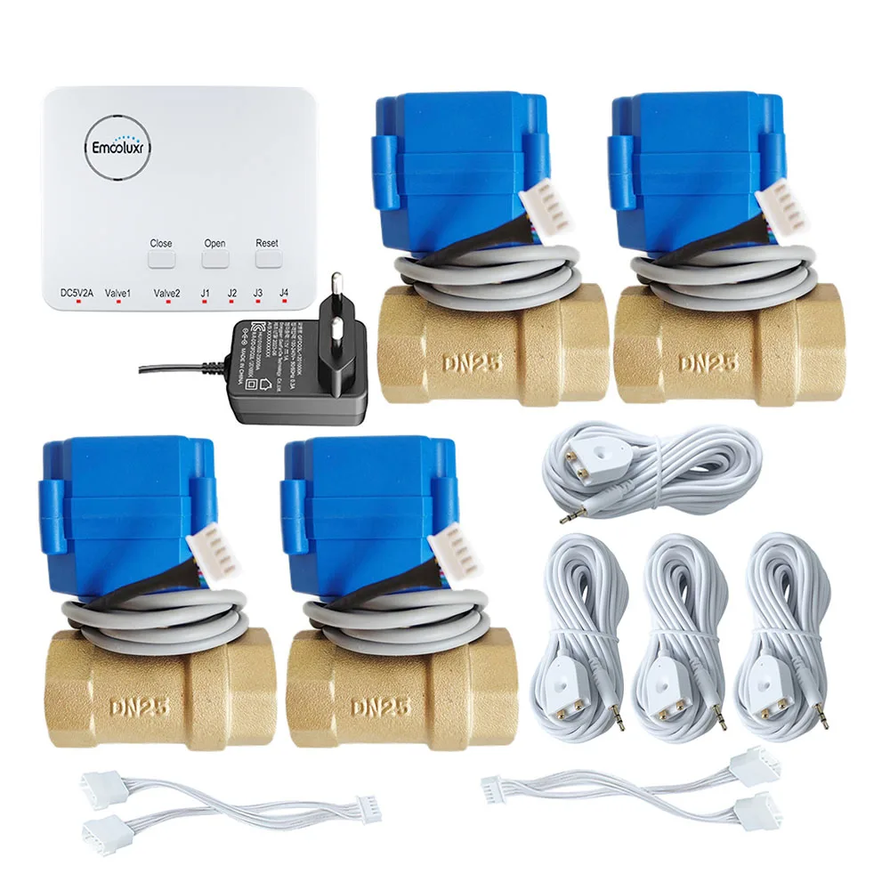 Independent Water Leak Sensor Detector Flood Alert Overflow Security Valve System with 4pcs Long Sensing Cables 
Independent Water Leak Sensor Detector Flood Alert Overflow Security Valve System with 4pcs Long Sensing Cables