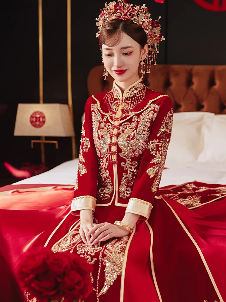 Bride Sequins Beading Tassels Wedding Dress Retro Chinese Style Cheongsam Embroidery Toast Clothing
Bride Sequins Beading Tassels Wedding Dress Retro Chinese Style Cheongsam Embroidery Toast Clothing