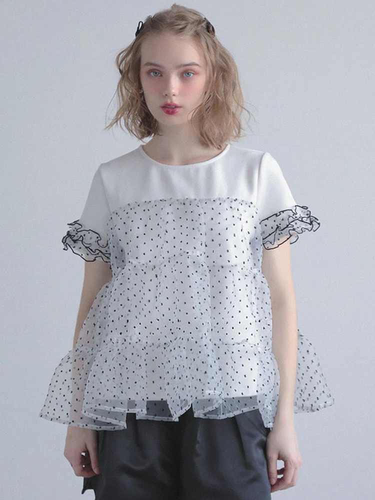 Japanese Style Polka Dot Mesh Splice Short Sleeve T-Shirt Women Summer Loose Anti-Aging Doll Shirt Versatile Top Fake Two-Piece
Japanese Style Polka Dot Mesh Splice Short Sleeve T-Shirt Women Summer Loose Anti-Aging Doll Shirt Versatile Top Fake Two-Piece