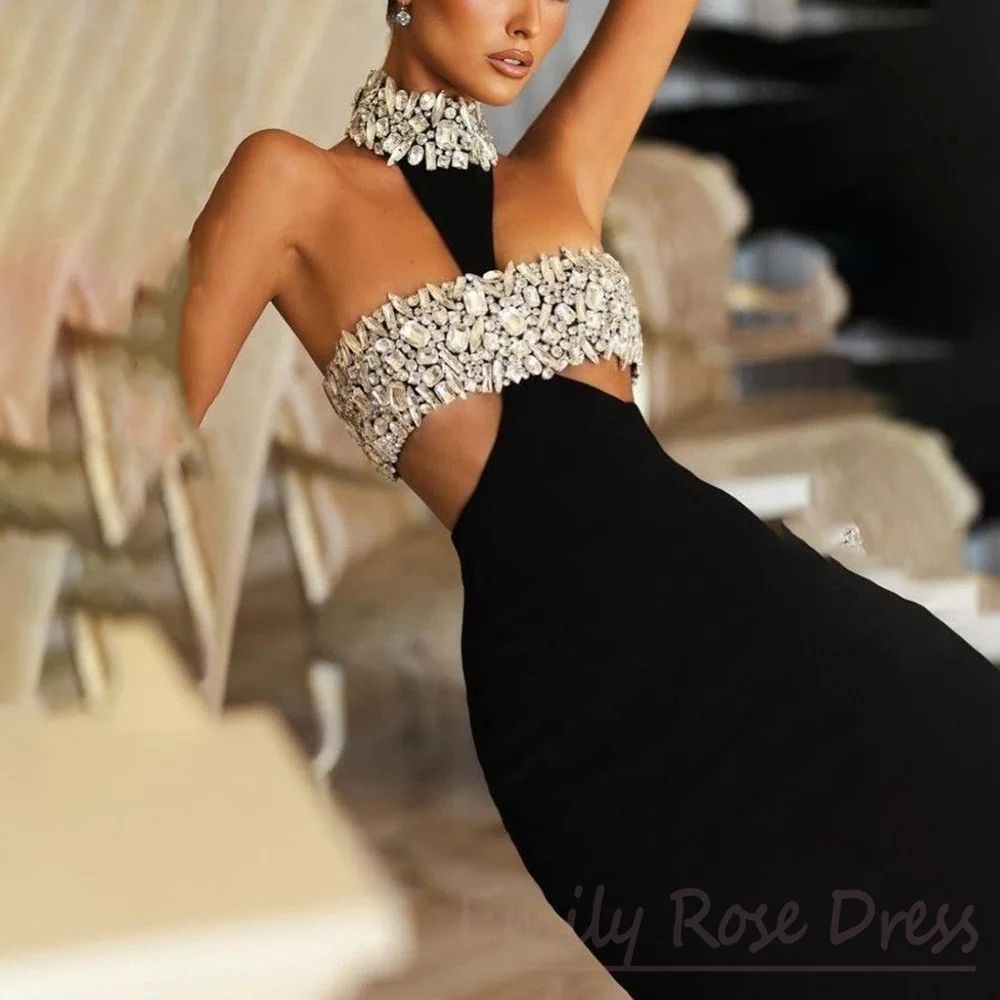 Черные изысканные платья для выпускного вечера с кристаллами по индивидуальному заказу, без рукавов, с лямкой на шее, платья de noche, тонкое вечернее платье длиной до пола 
Черные изысканные платья для выпускного вечера с кристаллами по индивидуальному заказу, без рукавов, с лямкой на шее, платья de noche, тонкое вечернее платье длиной до пола