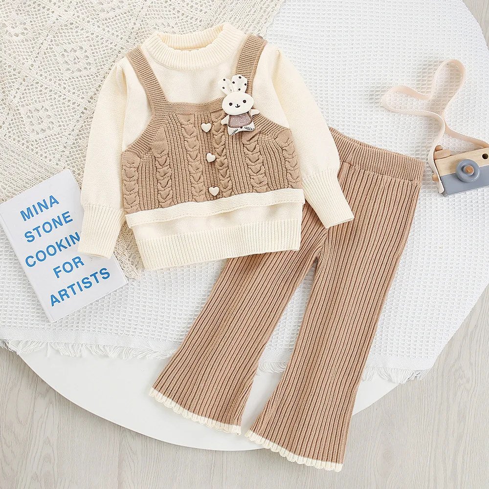 Autumn Kids Babys Girls 2PCS Clothes Set Rabbit Spliced Toddler Girls Fake Two Piece Sweater Solid Knitted Straight Bottoms Suit
Autumn Kids Babys Girls 2PCS Clothes Set Rabbit Spliced Toddler Girls Fake Two Piece Sweater Solid Knitted Straight Bottoms Suit