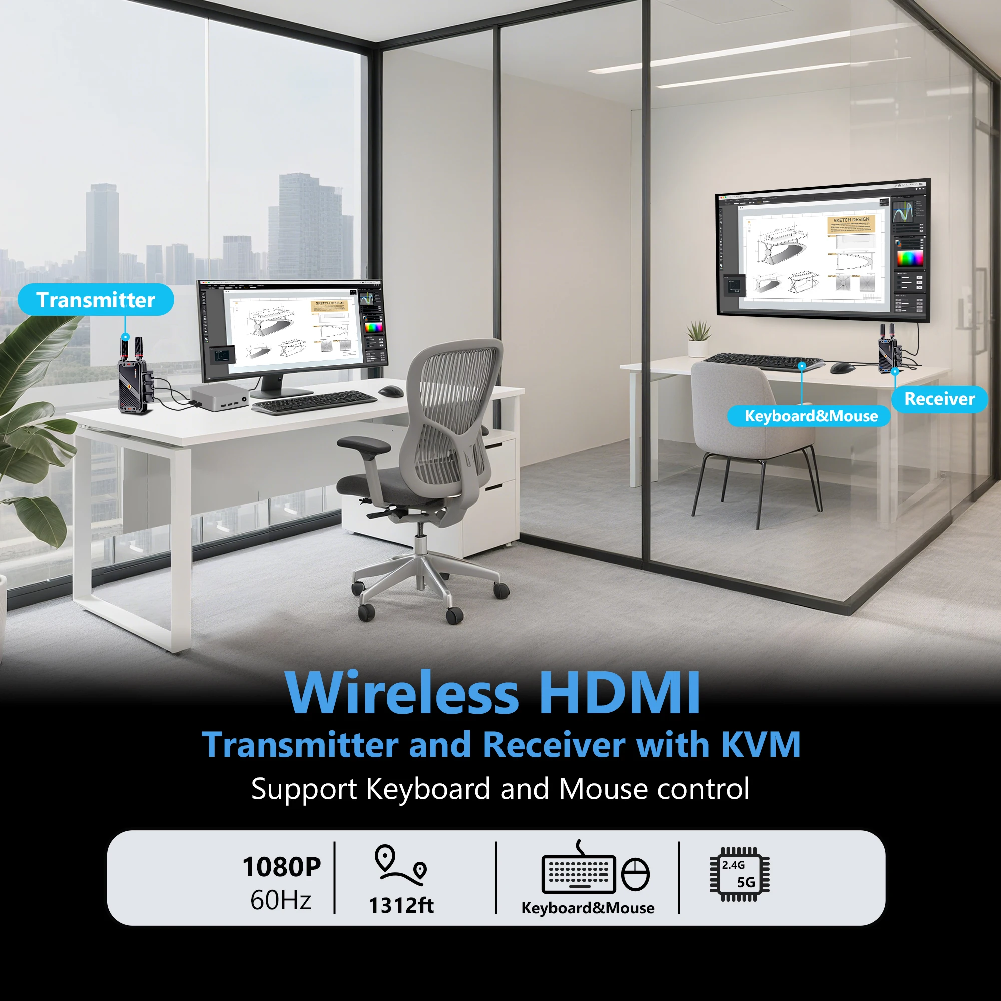 Wireless HDMI KVM Extender Video Kit VRRIIS 400M Transmitter and Receiver Support USB Keyboard Mouse Camera Laptop PC To Monitor
Wireless HDMI KVM Extender Video Kit VRRIIS 400M Transmitter and Receiver Support USB Keyboard Mouse Camera Laptop PC To Monitor
