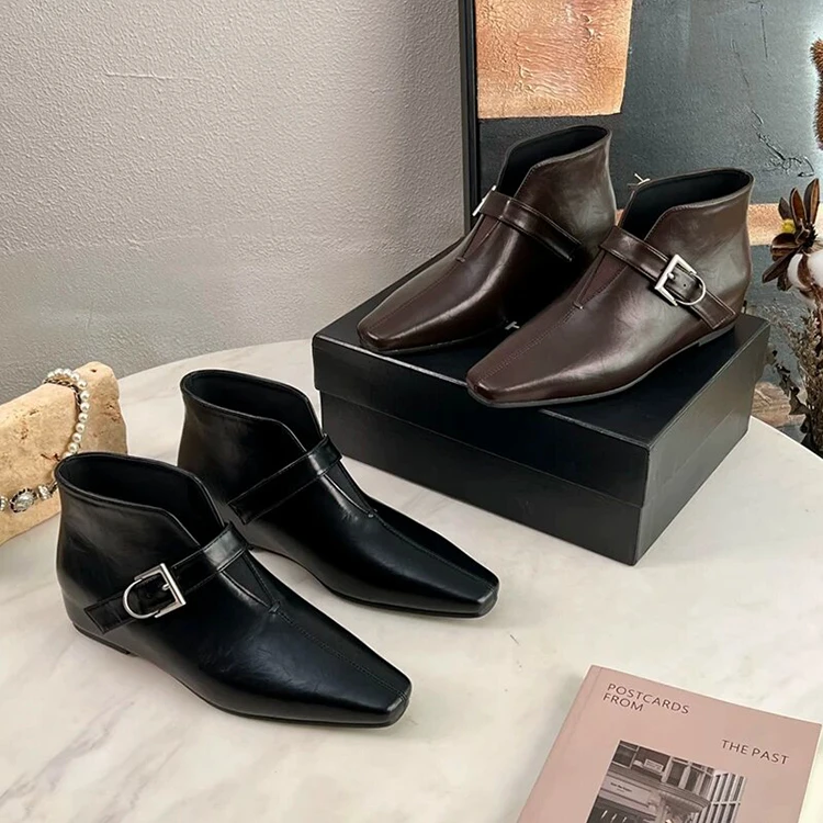 Women Square Toe Ankle Boots with Buckle Low Heel Slip On Booties PU Leather Short Boots for Daily Casual Wear All Seasons
Women Square Toe Ankle Boots with Buckle Low Heel Slip On Booties PU Leather Short Boots for Daily Casual Wear All Seasons