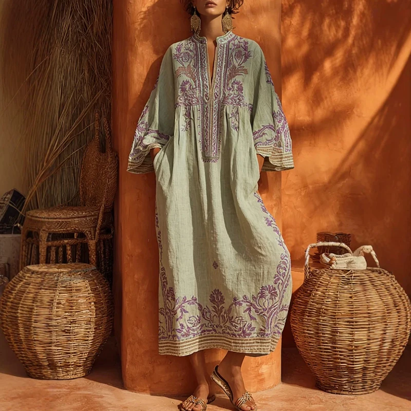Ethnic Style Vintage Pattern Printed Maxi Dress Elegant O-neck Loose Long Sleeve Party Dress Temperament High Waist Pocket Dress
Ethnic Style Vintage Pattern Printed Maxi Dress Elegant O-neck Loose Long Sleeve Party Dress Temperament High Waist Pocket Dress