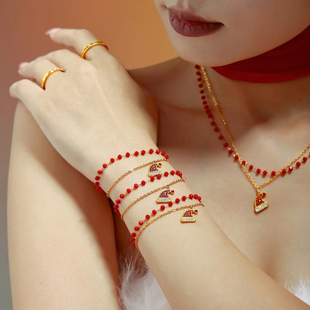 MARK Stainless Steel Zircon Christmas Hat Pendant Pomegranate Red Double Layer Necklace Bracelet Jewelry Set
MARK Stainless Steel Zircon Christmas Hat Pendant Pomegranate Red Double Layer Necklace Bracelet Jewelry Set