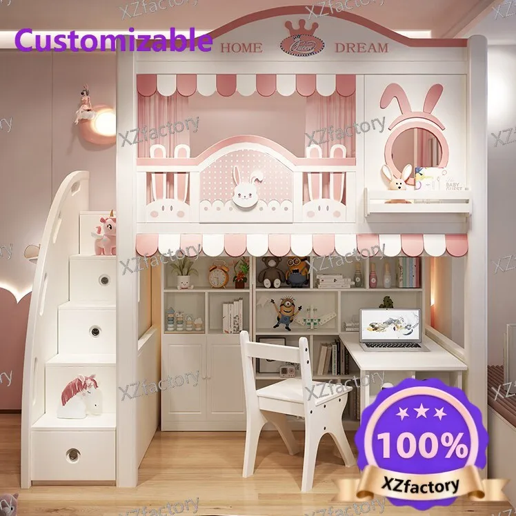 Girls' Bunk Bed, Princess Castle Bed, Multi-functional Storage Kids Tree House Bed for Small Apartments
Girls' Bunk Bed, Princess Castle Bed, Multi-functional Storage Kids Tree House Bed for Small Apartments