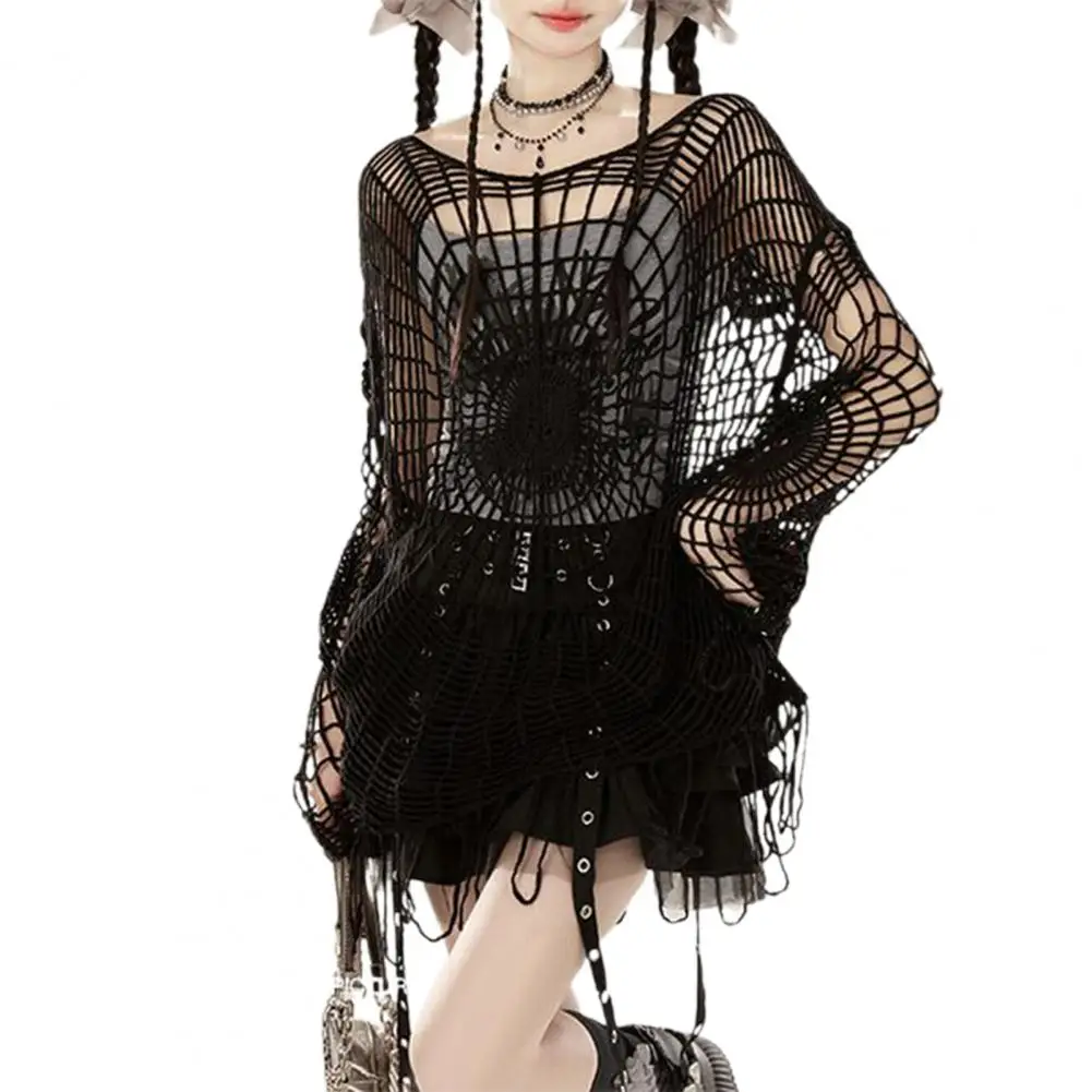 Hollow Knit Top Spider Web Design Tassel Hem Knitted Sweater Loose Fit Hooded Pullover Coat with Hollow Style Solid Color Long
Hollow Knit Top Spider Web Design Tassel Hem Knitted Sweater Loose Fit Hooded Pullover Coat with Hollow Style Solid Color Long