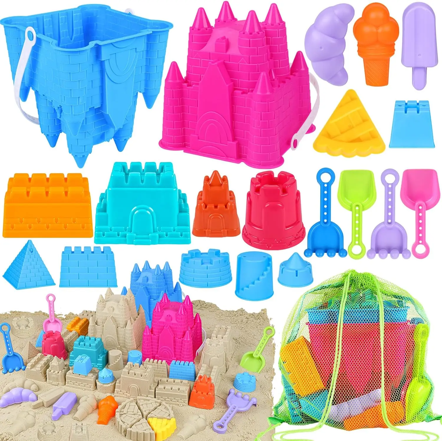 Kids Beach Sand Toys Set with Castle Buckets, Molds, Shovels & Rakes for Ages 3-10 Travel Fun
Kids Beach Sand Toys Set with Castle Buckets, Molds, Shovels & Rakes for Ages 3-10 Travel Fun