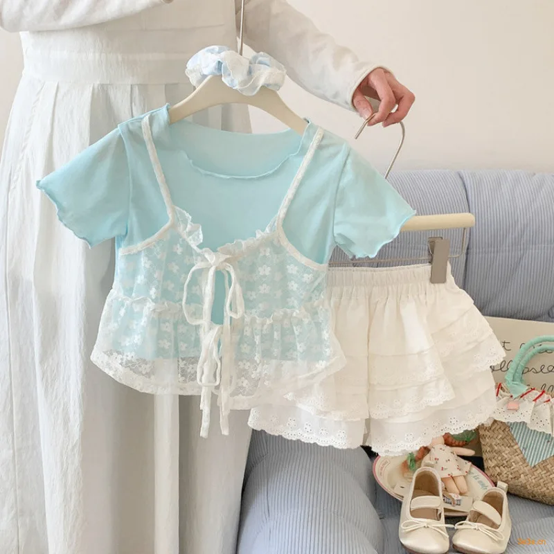 Girls' summer new style lace two-piece set, short-sleeved sweet half skirt casual dress for baby girls
Girls' summer new style lace two-piece set, short-sleeved sweet half skirt casual dress for baby girls