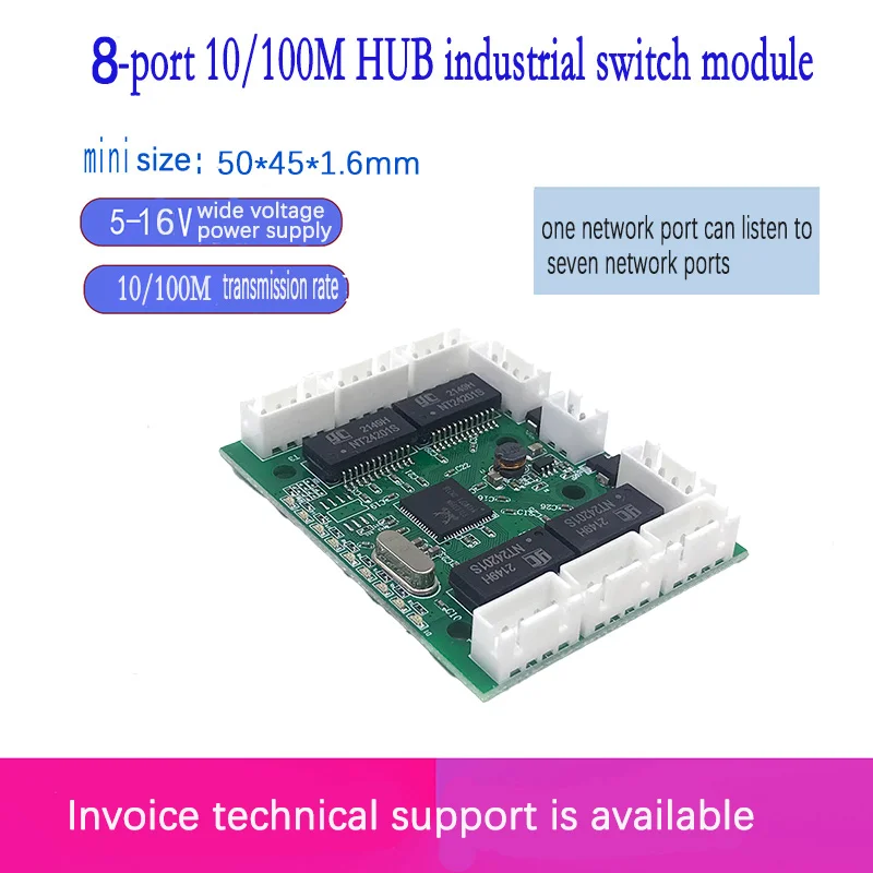 Fast switch mini 8 port ethernet switch 10 / 100mbps rj45 network switch hub pcb module board for system integration module
Fast switch mini 8 port ethernet switch 10 / 100mbps rj45 network switch hub pcb module board for system integration module