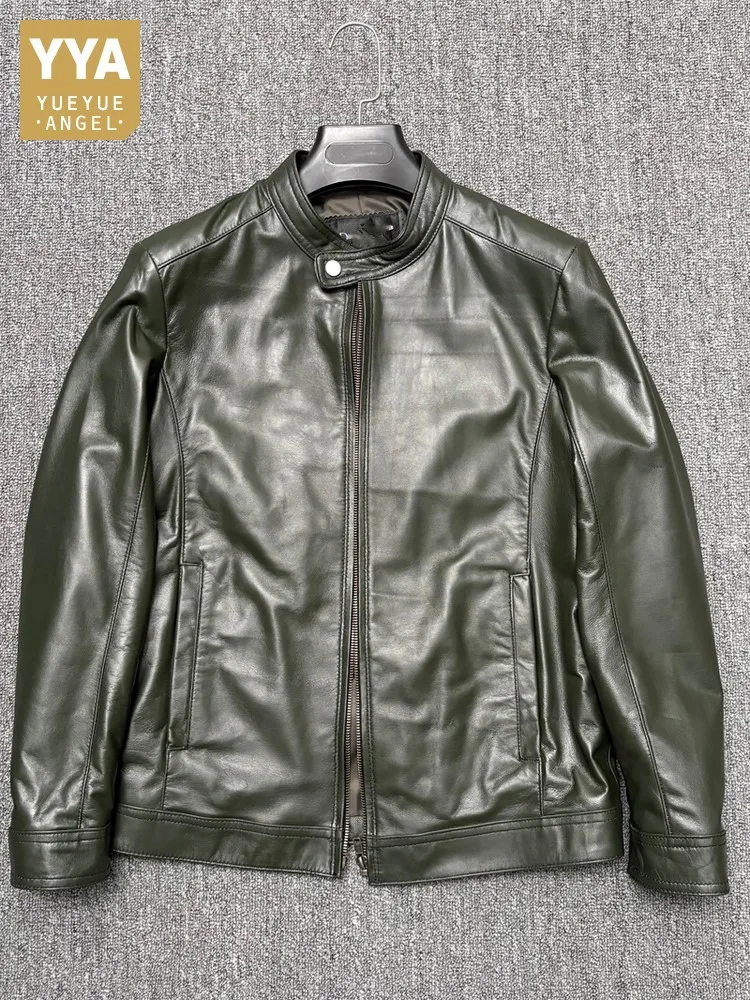 Деловая рабочая мужская куртка из натуральной кожи с воротником-стойкой на молнии, приталенные куртки из натуральной овчины, повседневная зеленая верхняя одежда в стиле милитари
Деловая рабочая мужская куртка из натуральной кожи с воротником-стойкой на молнии, приталенные куртки из натуральной овчины, повседневная зеленая верхняя одежда в стиле милитари