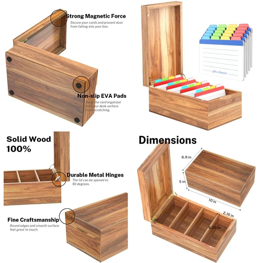 4''x6'' Index Card Holder, Acacia Index Card Box, Index Card Organizer Case, Wood Recipe Box with Dividers, 4 Compartments for
4''x6'' Index Card Holder, Acacia Index Card Box, Index Card Organizer Case, Wood Recipe Box with Dividers, 4 Compartments for