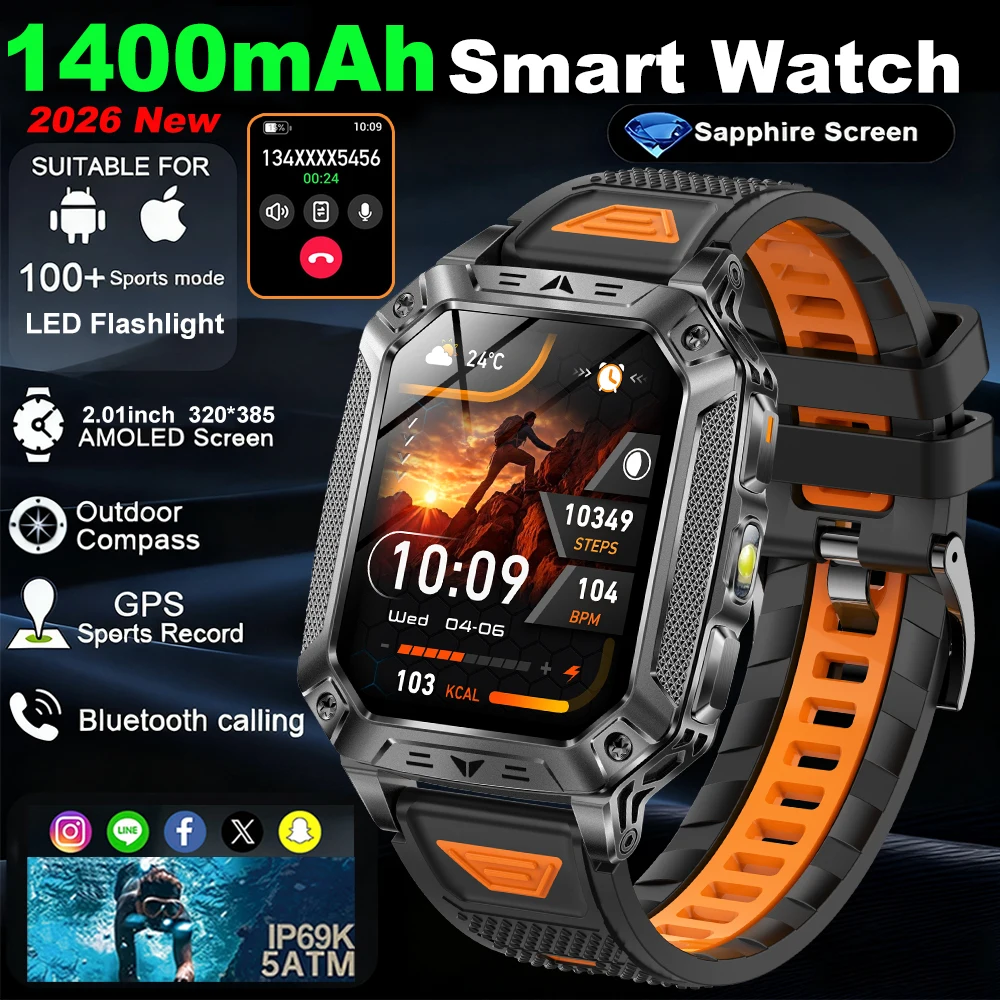2026New 1400mAh Big Battery Smart Watch Men 2.01inch AMOLED HD Outdoor GPS Flashlight 10ATM Waterproof BT Call Sports Smartwatch
2026New 1400mAh Big Battery Smart Watch Men 2.01inch AMOLED HD Outdoor GPS Flashlight 10ATM Waterproof BT Call Sports Smartwatch
