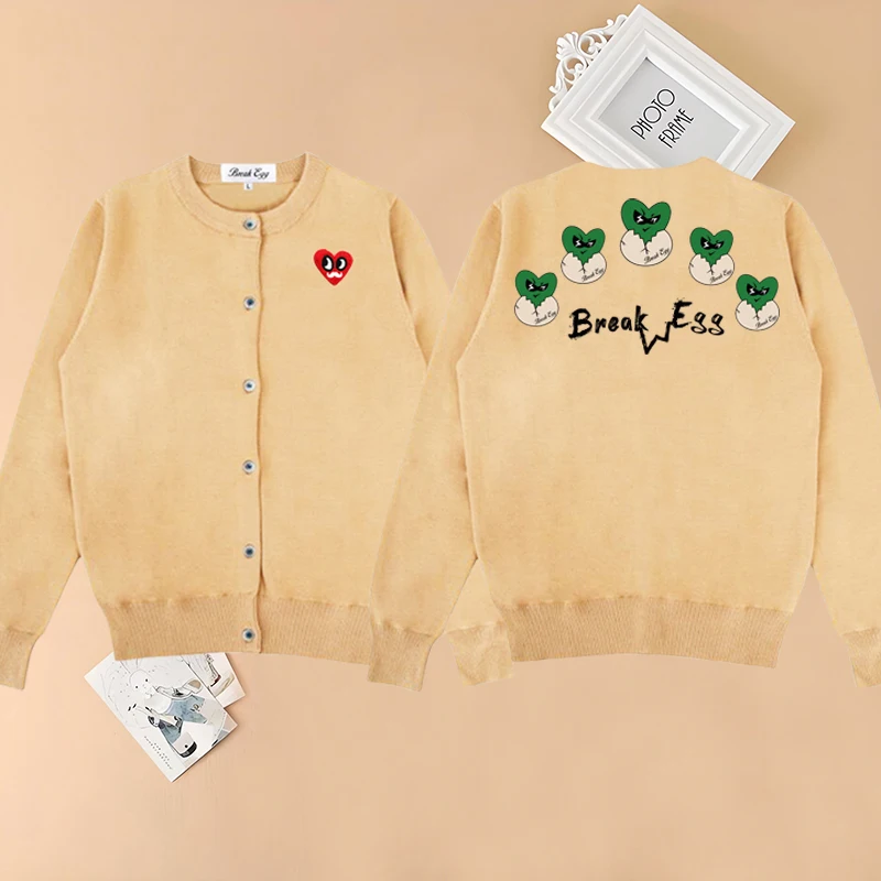 Broken Egg Multiple Cute Heart Printing Women Cardigan Red Eyes Beard Heart Embroidery Cotton O-Neck Single Breasted Sweater
Broken Egg Multiple Cute Heart Printing Women Cardigan Red Eyes Beard Heart Embroidery Cotton O-Neck Single Breasted Sweater