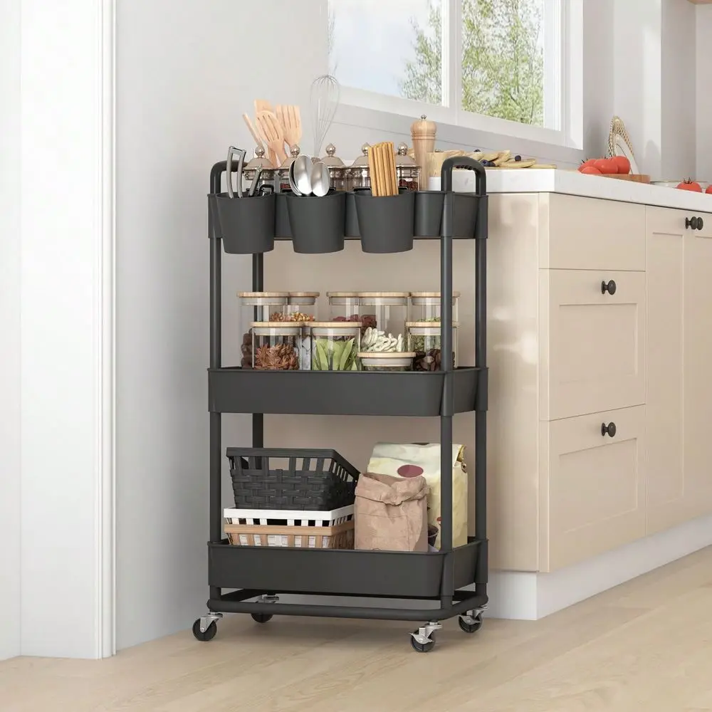 3 4 Layers Removable Storage Cart With Wheels, With Extra Hanging Cup Handles For Store Small Parts, Can Be Used In Living Room
3 4 Layers Removable Storage Cart With Wheels, With Extra Hanging Cup Handles For Store Small Parts, Can Be Used In Living Room