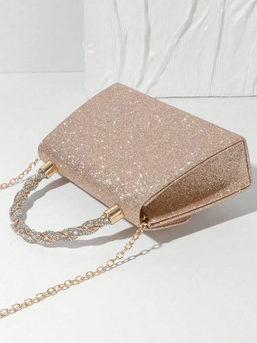 Glittering Rose Gold Mini Clutch With Twisted Rhinestone Handle And Chain Strap For Evening Wedding Prom Formal Events
Glittering Rose Gold Mini Clutch With Twisted Rhinestone Handle And Chain Strap For Evening Wedding Prom Formal Events