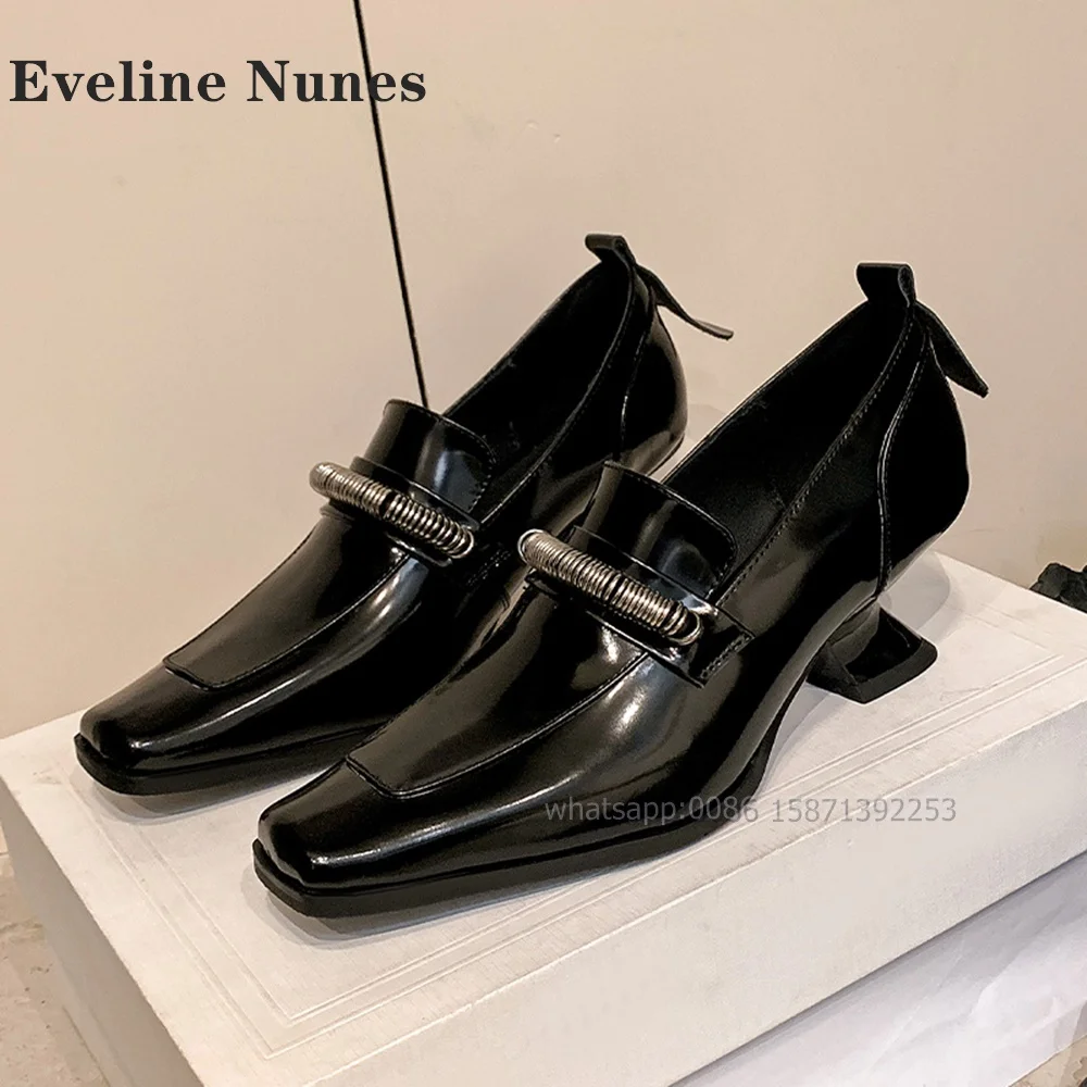 Metal Spring Decoration Shallow Pumps Square Toe Strange Style Patchwork Black Leather Shoes Office Elegant Luxury Shoes Spring
Metal Spring Decoration Shallow Pumps Square Toe Strange Style Patchwork Black Leather Shoes Office Elegant Luxury Shoes Spring