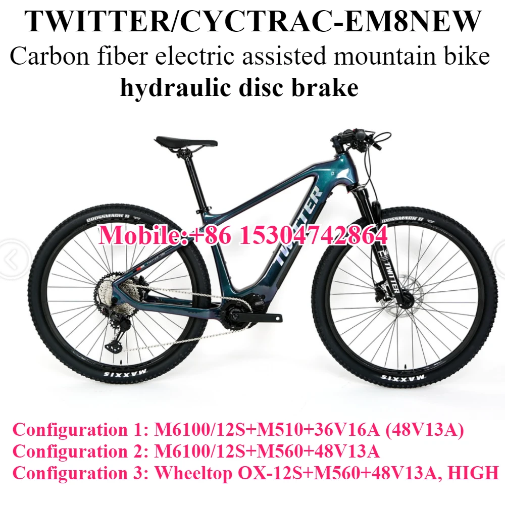 TWITTER new EM8 electric assisted mountain bike M6100-12S eight sided center motor M510/M560 bike electric hydraulic disc brake
TWITTER new EM8 electric assisted mountain bike M6100-12S eight sided center motor M510/M560 bike electric hydraulic disc brake