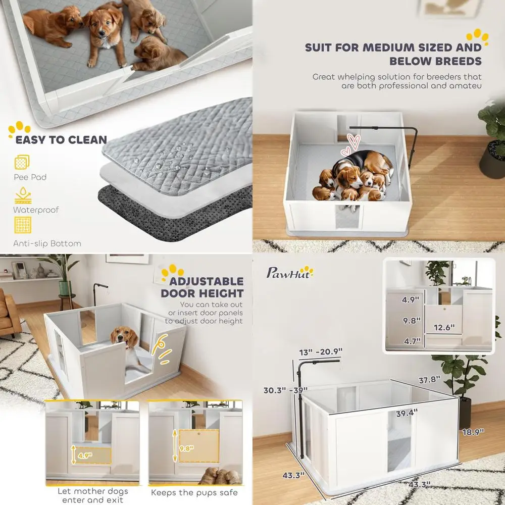 Whelping Box for Dogs, Newborn Puppy Supplies with Retractable Light Stand, Waterproof Pee Pad, Adjustable Height Door, Dog Whel
Whelping Box for Dogs, Newborn Puppy Supplies with Retractable Light Stand, Waterproof Pee Pad, Adjustable Height Door, Dog Whel