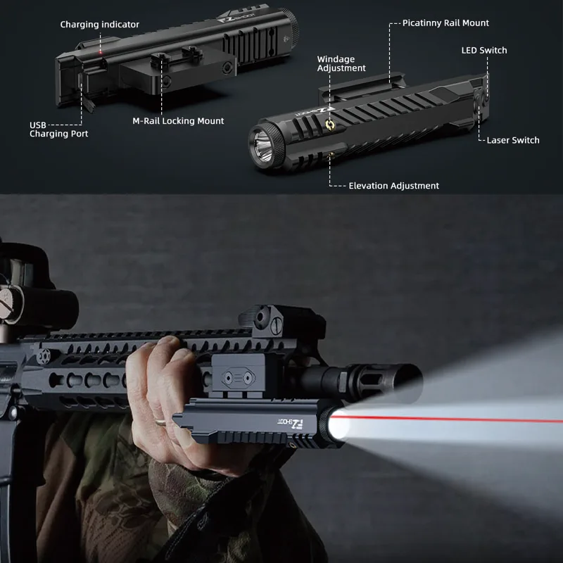 2400 Lumens Rifle Laser Light Combo Rechargeable Flashlight Picatinny M Rail Tactical Red Light Laser Beam Rifle Strobe Mode
2400 Lumens Rifle Laser Light Combo Rechargeable Flashlight Picatinny M Rail Tactical Red Light Laser Beam Rifle Strobe Mode