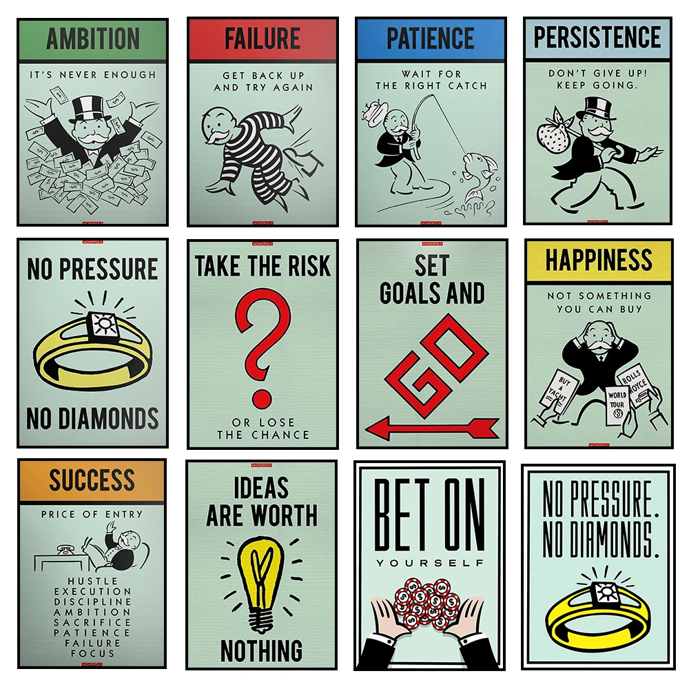 Monopoly Millionaire Money Poster Cartoon Character Inspirational Quotes Canvas Painting Art, Used for Home Room Wall Decoration
Monopoly Millionaire Money Poster Cartoon Character Inspirational Quotes Canvas Painting Art, Used for Home Room Wall Decoration