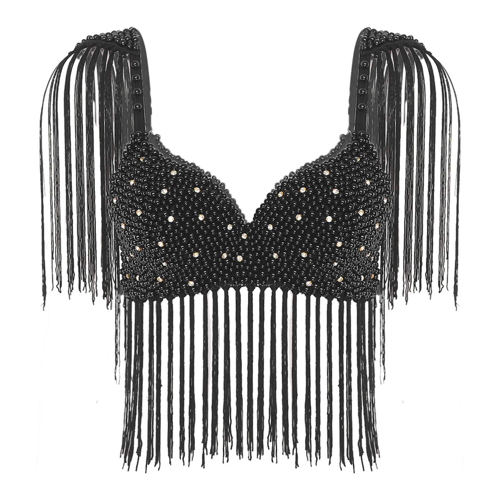 Womens Belly Dance Bra Allover Plastic Beads Tassel Trim Push-up Bra Top with Shoulder Boards Latin Belly Lyrical Dance Costume
Womens Belly Dance Bra Allover Plastic Beads Tassel Trim Push-up Bra Top with Shoulder Boards Latin Belly Lyrical Dance Costume